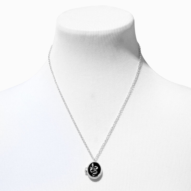 Silver Snake Black Locket Pendant Necklace,