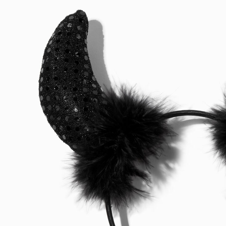 Black Devil Horns Feather Headband,
