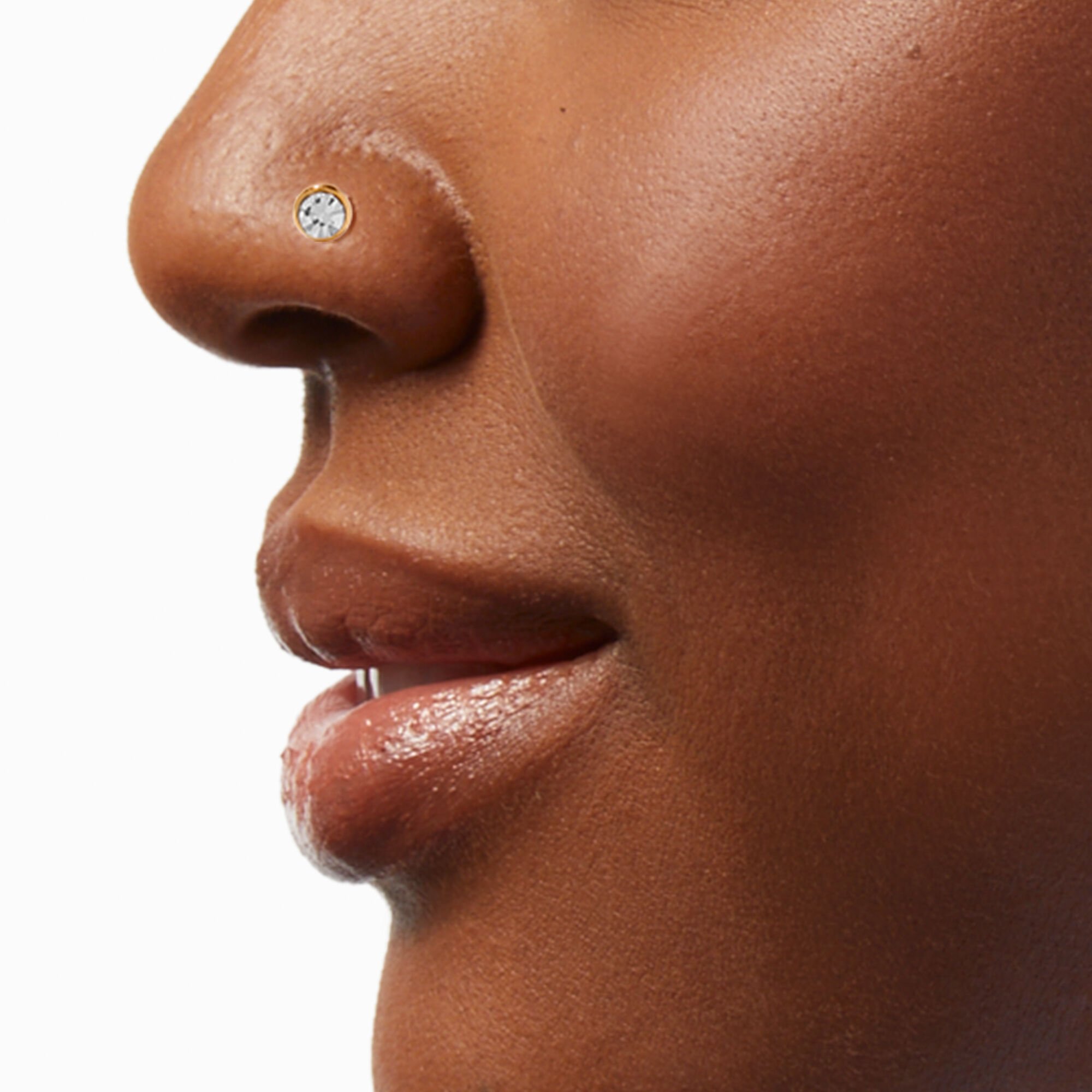18K Gold Plated Titanium 20G Bezel Crystal Nose Stud Claire s US