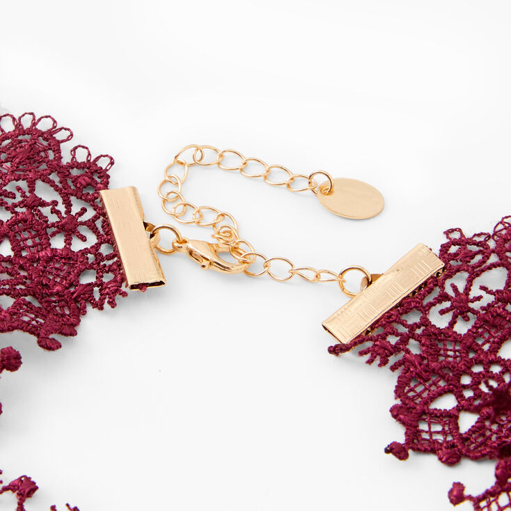 Burgundy Bead and Chains Lacy Choker Necklace,