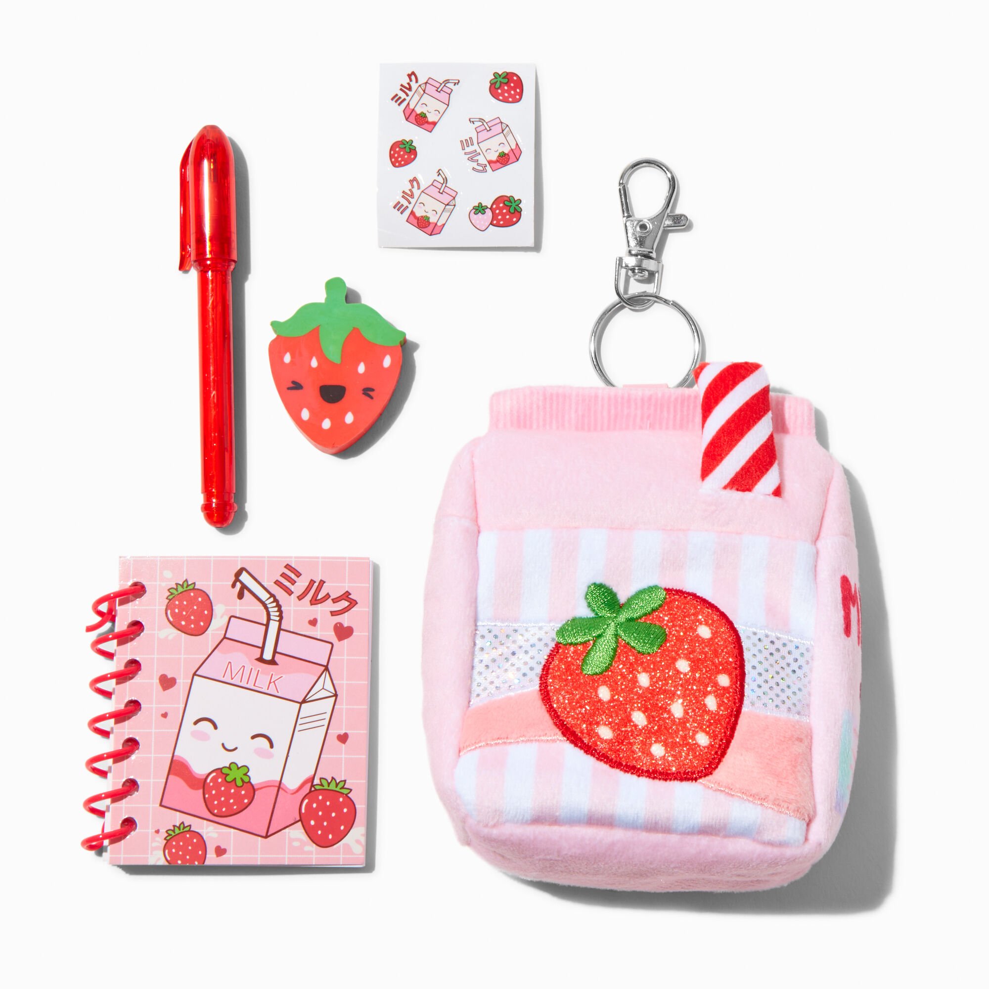 View Claires Strawberry Milk 4 Backpack Stationery Set information
