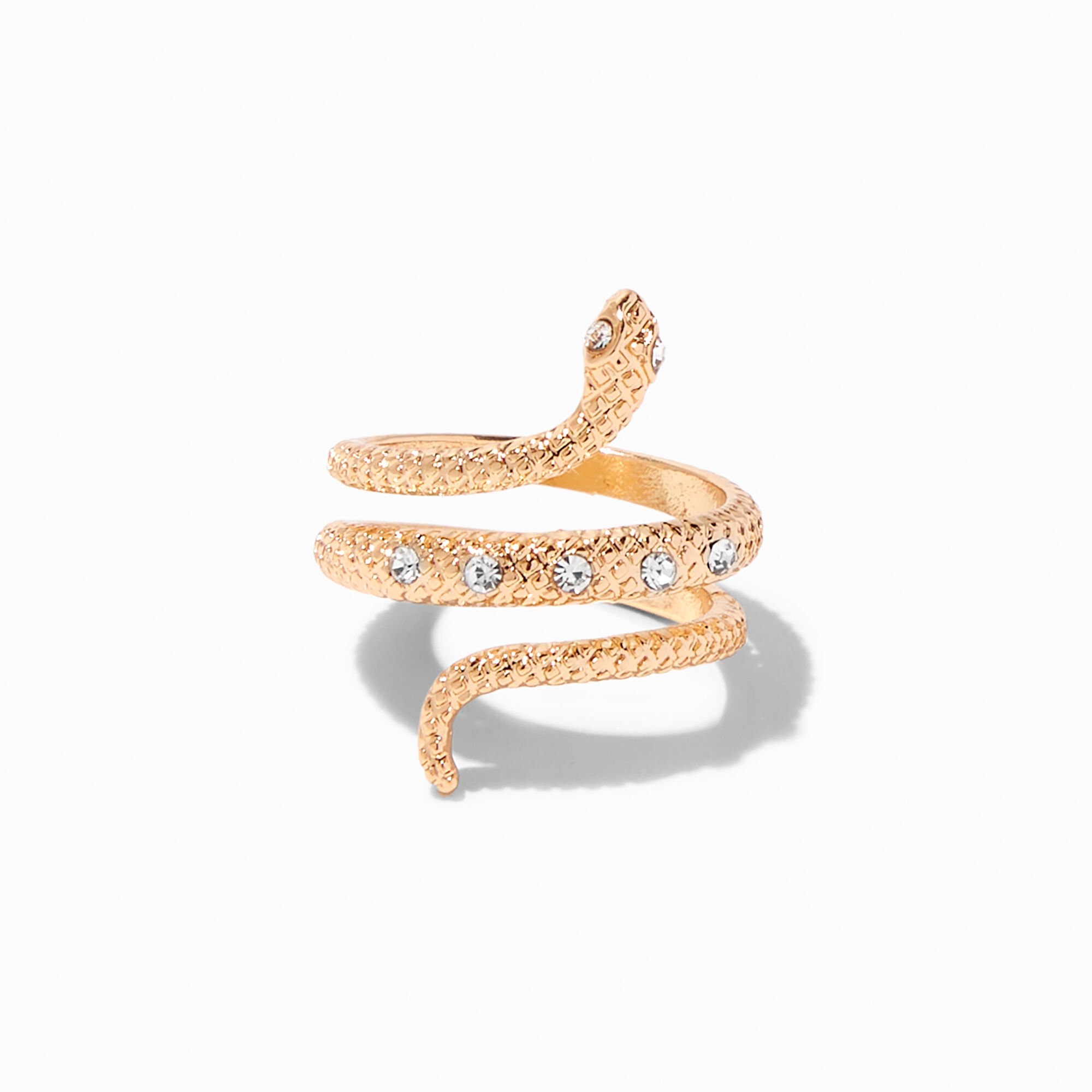 View Claires Crystal Textured Snake Wrap Ring Gold information