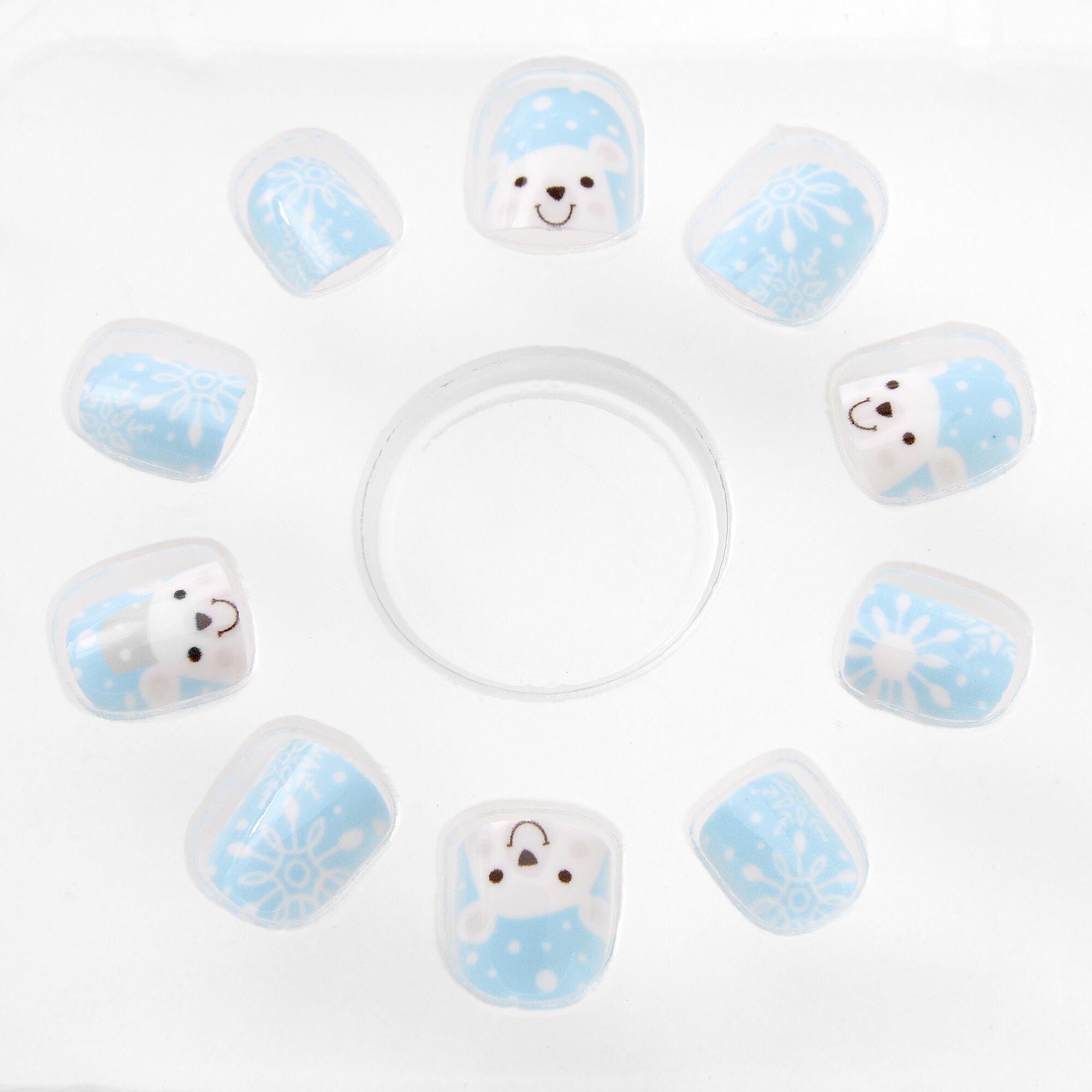 Claire's Club Polar Bear Square Press On Faux Nail Set - 10 Pack,