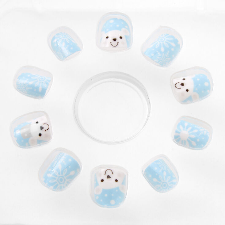Claire&#39;s Club Polar Bear Square Press On Faux Nail Set - 10 Pack,