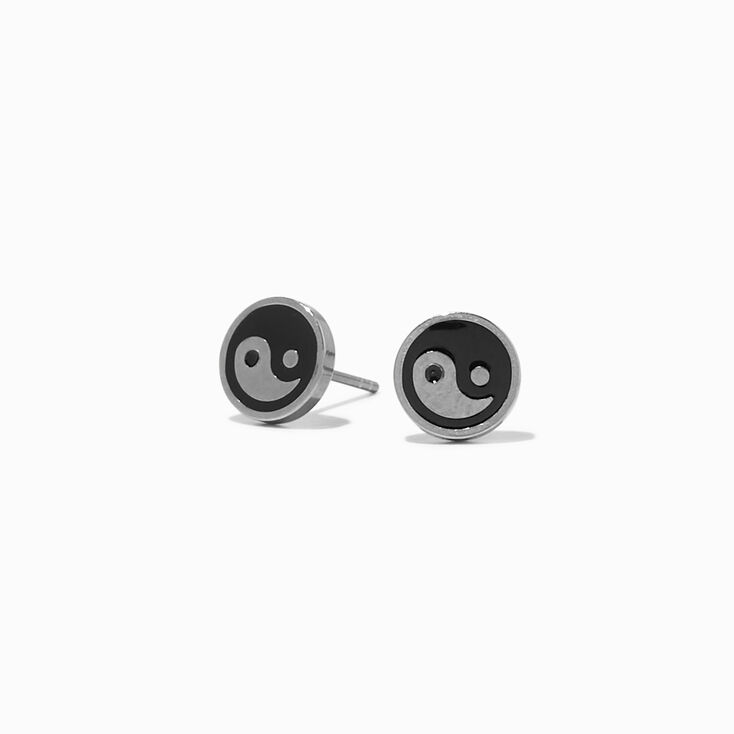 Silver Titanium Yin Yang Stud Earrings,
