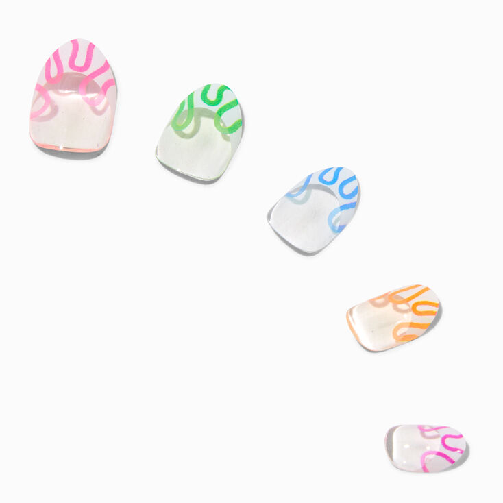 Rainbow Squiggle French Stiletto Press On Vegan Faux Nail Set - 24 Pack,