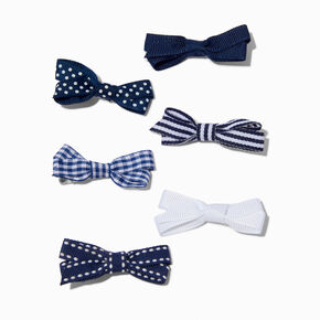 Navy Patterned Mini Hair Bow Clips - 6 Pack,