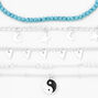 Silver Celestial Yin Yang Beaded Chain Bracelets - Blue, 5 Pack,