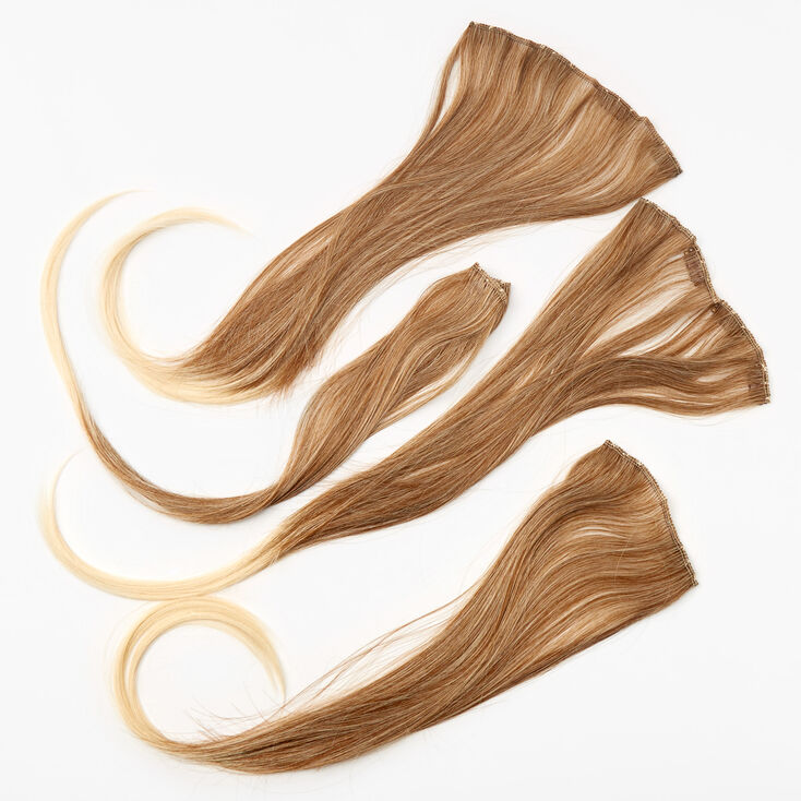 Ombre Brown &amp; Blonde Faux Hair Clip In Extensions - 4 Pack,