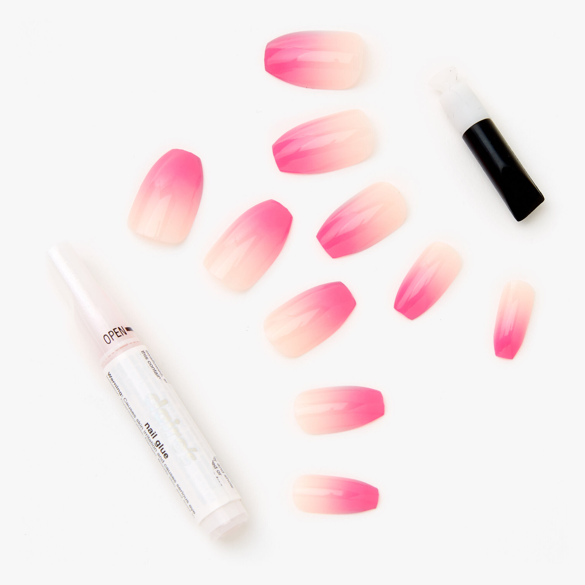Faux ongles ballerine avec dégradé de couleurs rose framboise - Lot de 24,