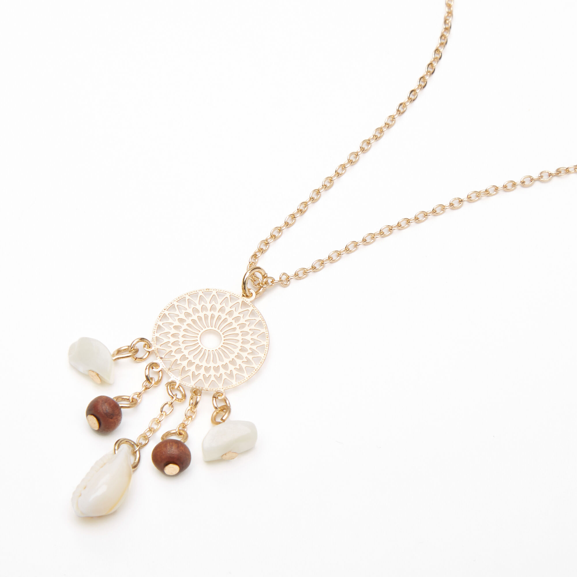 Gold Filigree Dreamcatcher Seashell Pendant Necklace,