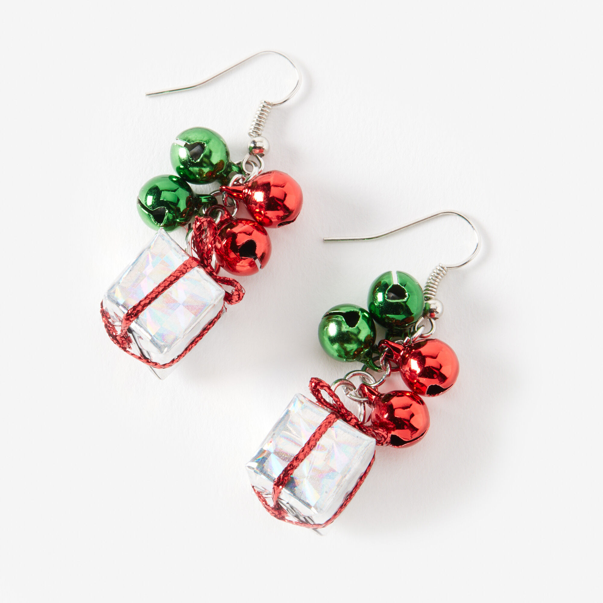 Silver 1.5'' Bell Present Drop Earrings,