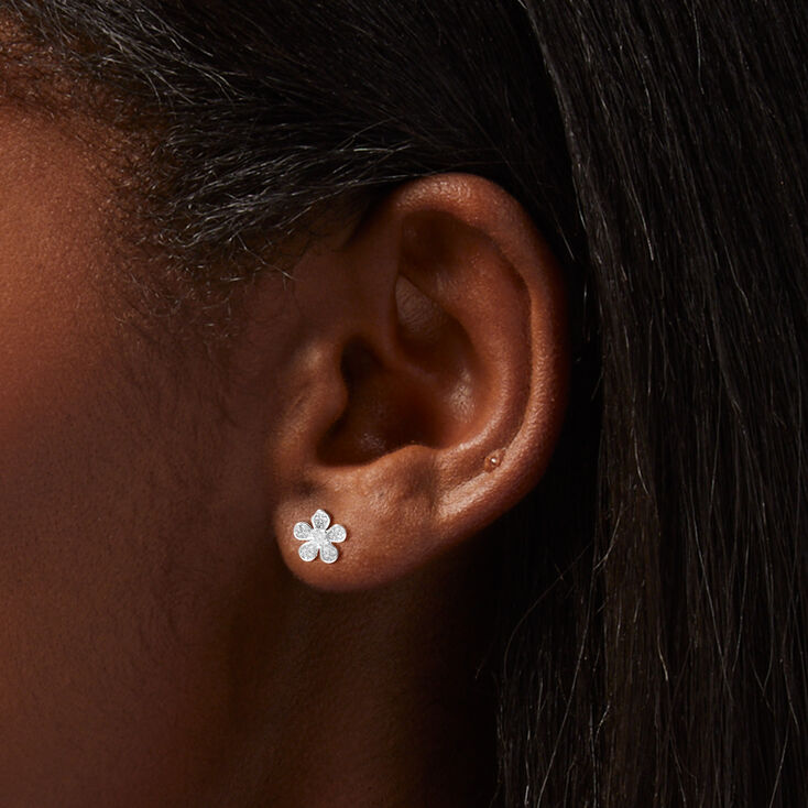 C LUXE by Claire&#39;s Sterling Silver Pav&eacute; Daisy Stud Earrings,