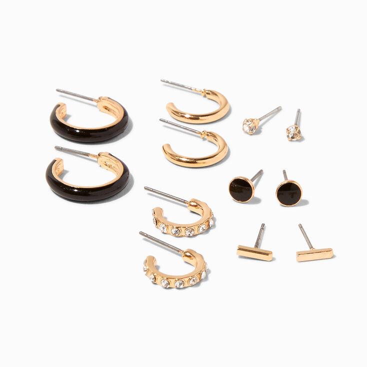 Gold &amp; Black Earrings Set - 6 Pack,