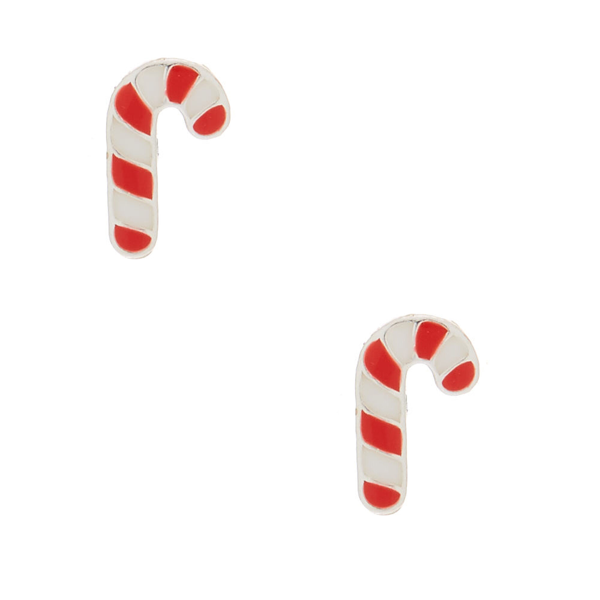 Sterling Silver Candy Cane Stud Earrings