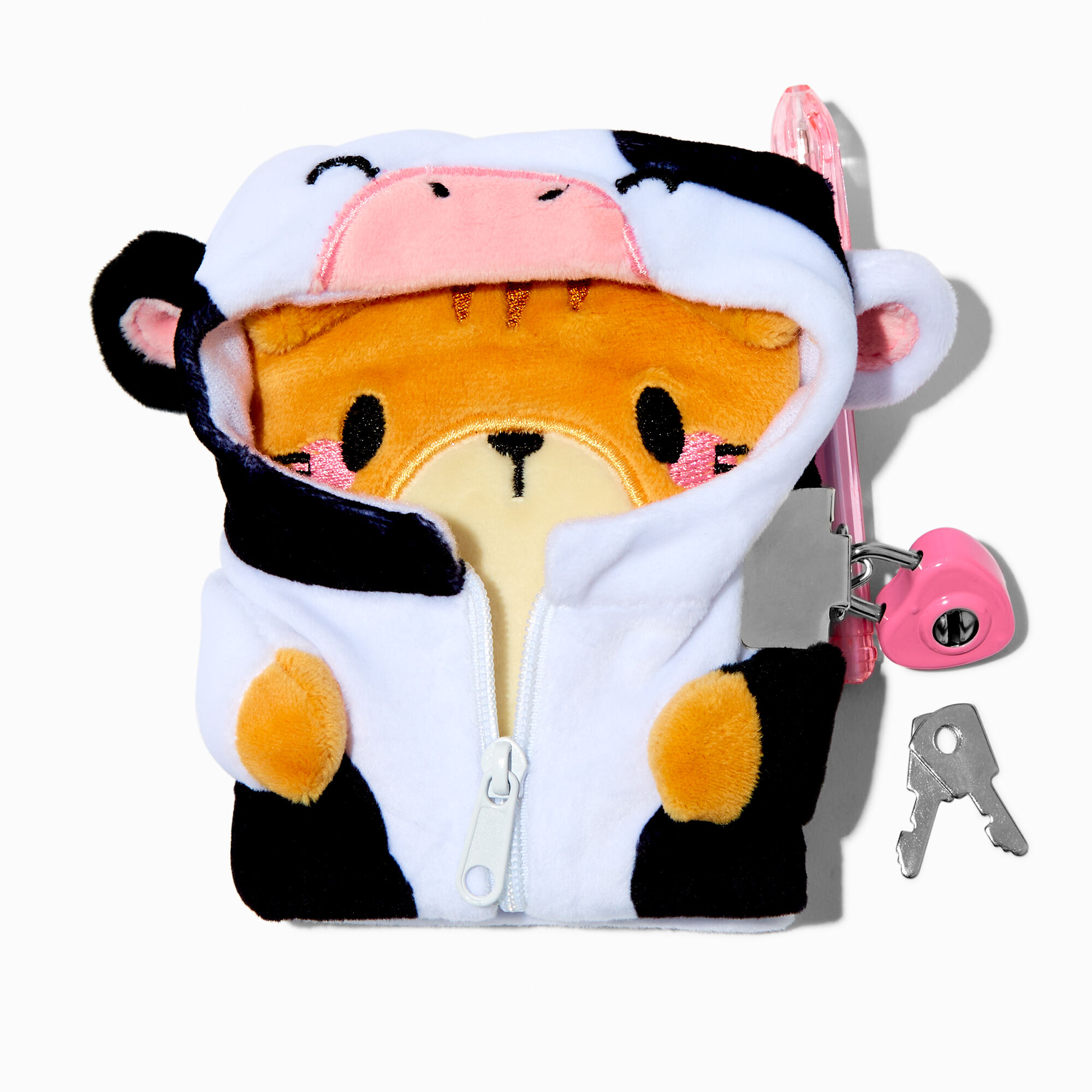 Claire's Club Tiger Cow Costume Plush Mini Lock Diary,