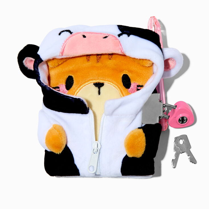 Claire&#39;s Club Tiger Cow Costume Plush Lock Diary,