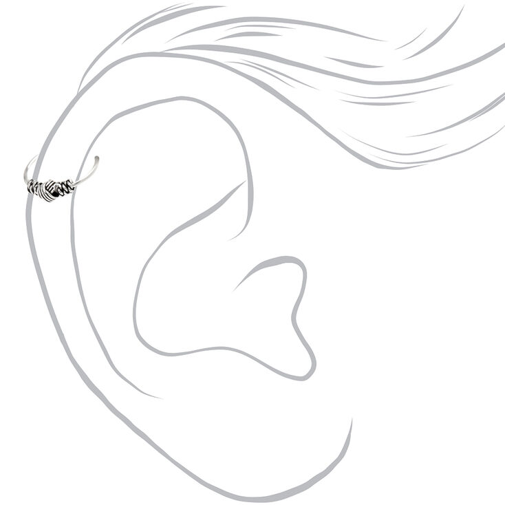 Anneaux pour piercing de cartilage torsad&eacute;s Bali 0,6&nbsp;mm couleur argent&eacute;e - Lot de 3,