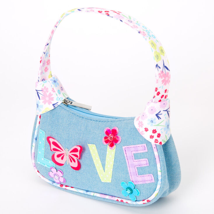 Claire&#39;s Club Floral Butterfly Denim Handbag - Blue,