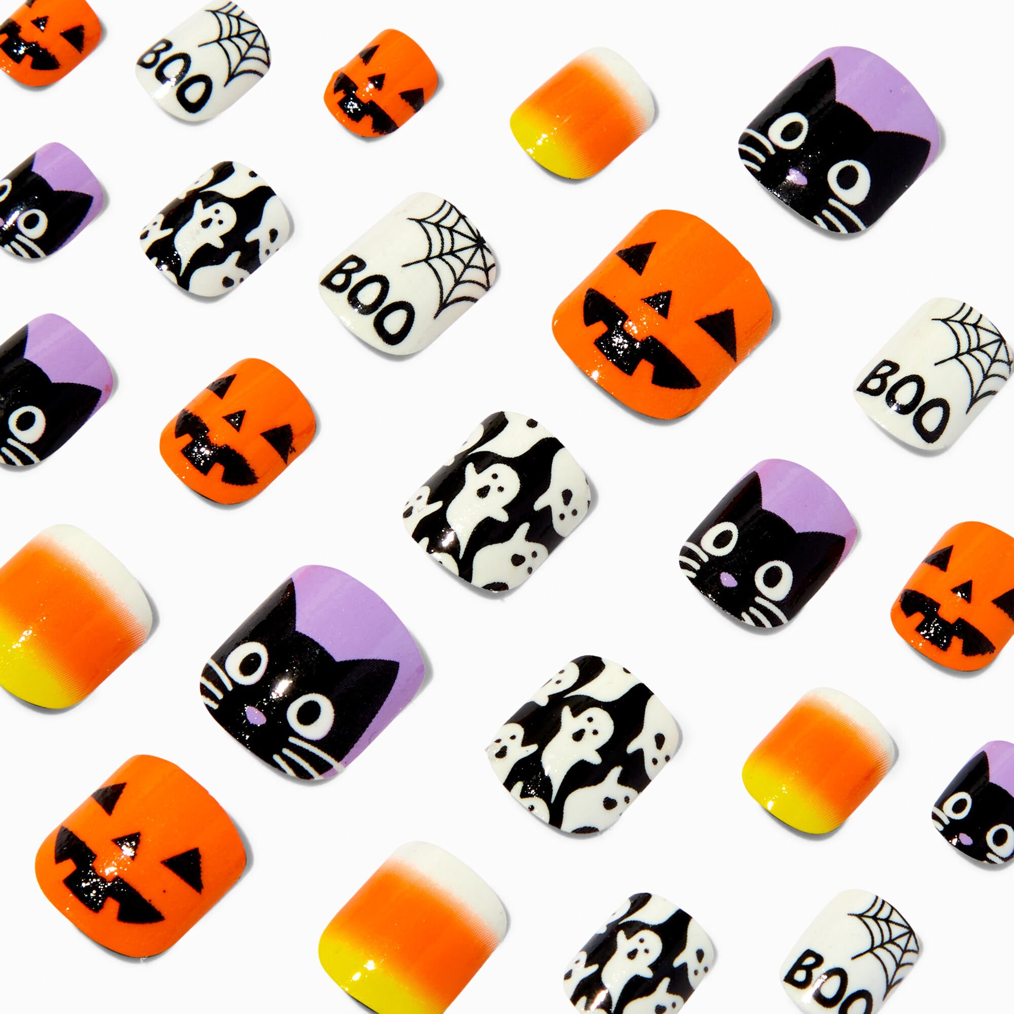 View Claires Halloween Icons Glow In The Dark Square Press On Faux Nail Set 24 Pack information