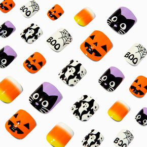 Halloween Icons Glow in the Dark Square Press On Faux Nail Set - 24 Pack,