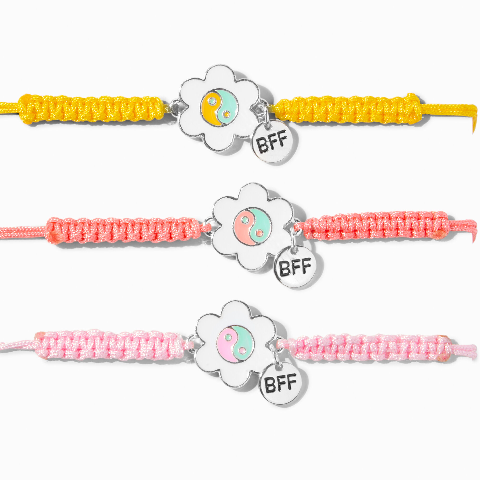 Yin Yang Daisy Adjustable Friendship Bracelets - 3 Pack,