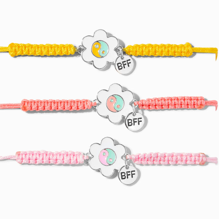 Yin Yang Daisy Adjustable Friendship Bracelets - 3 Pack,