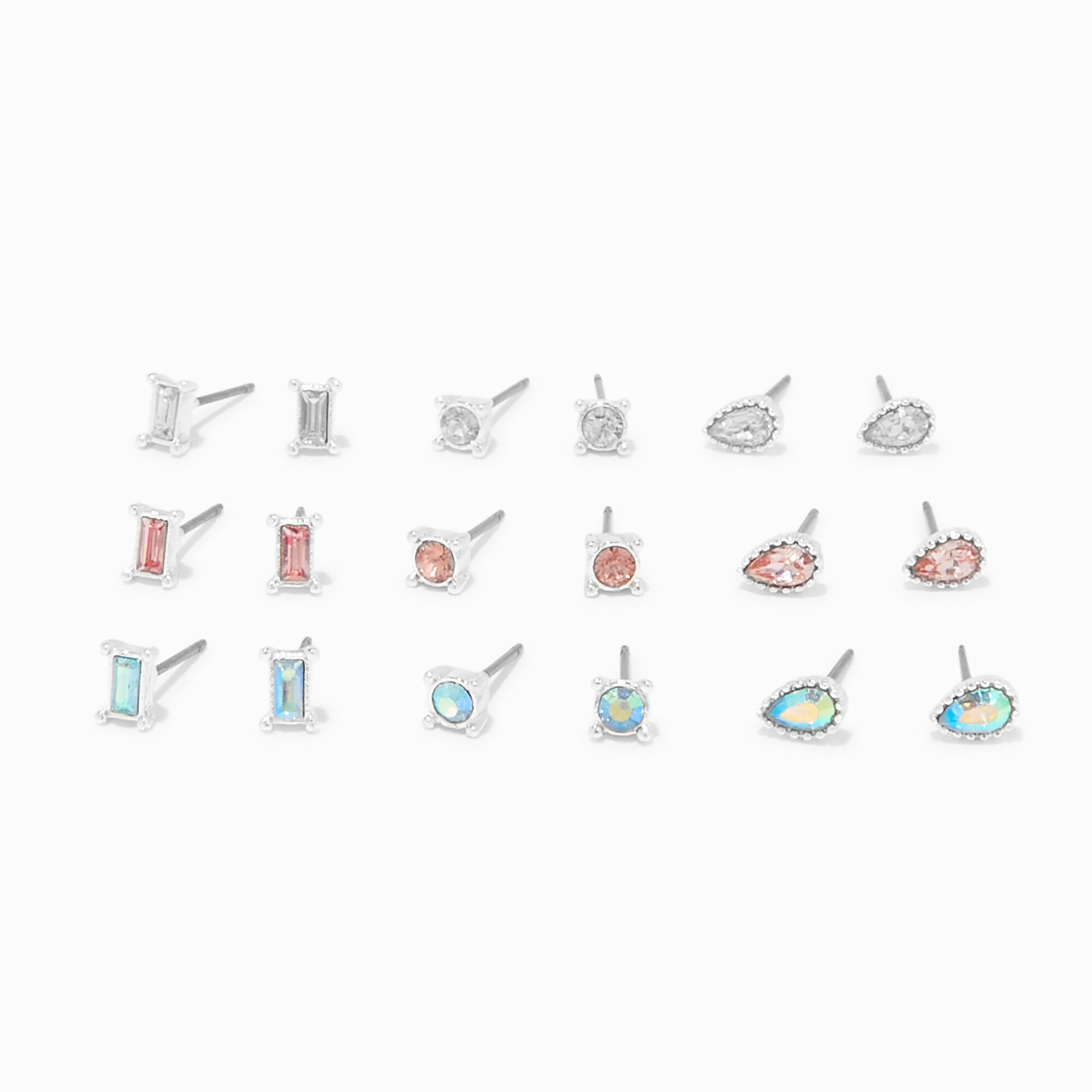 View Claires Mixed Crystal Tone Stud Earrings 9 Pack Silver information