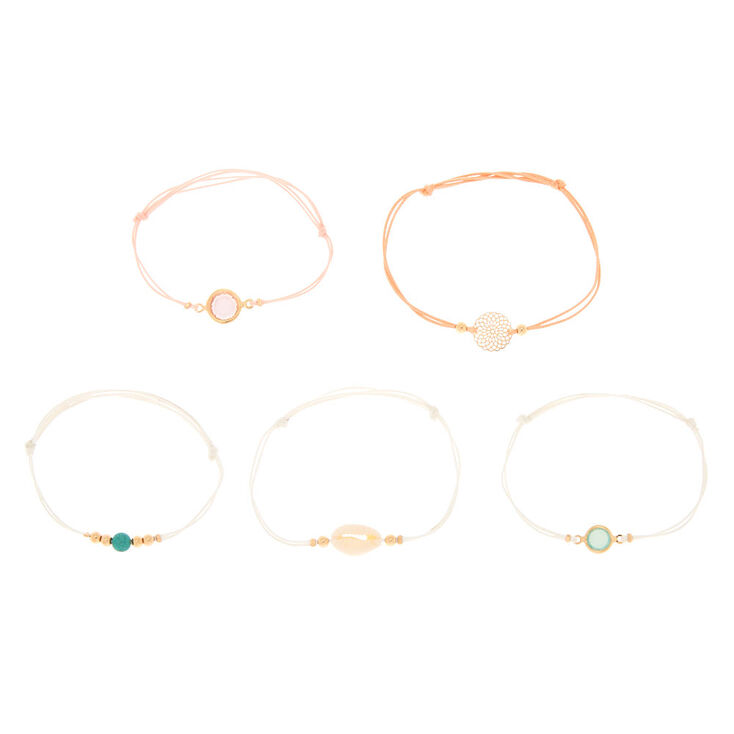 Pastel Cowrie Shell Adjustable Bracelets - 5 Pack,