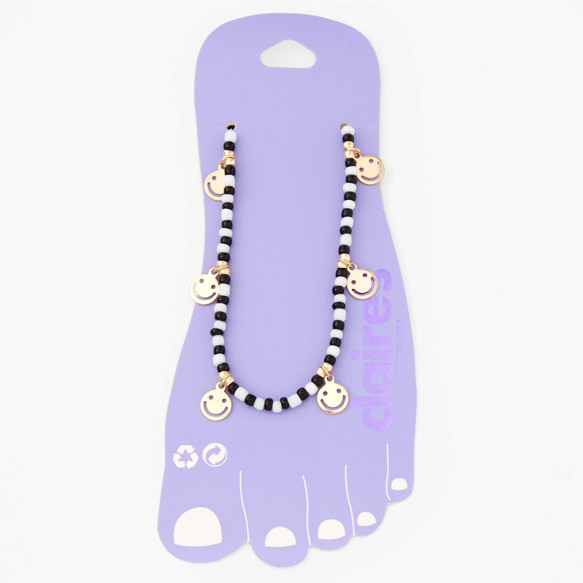 Gold Happy Face Beaded Anklet,