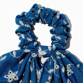 Chouchou foulard en denim floral brod&eacute;,