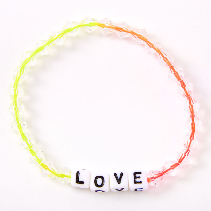 Claire's Bracelet élastique perlé « Love » arc-en-ciel effet dégradé