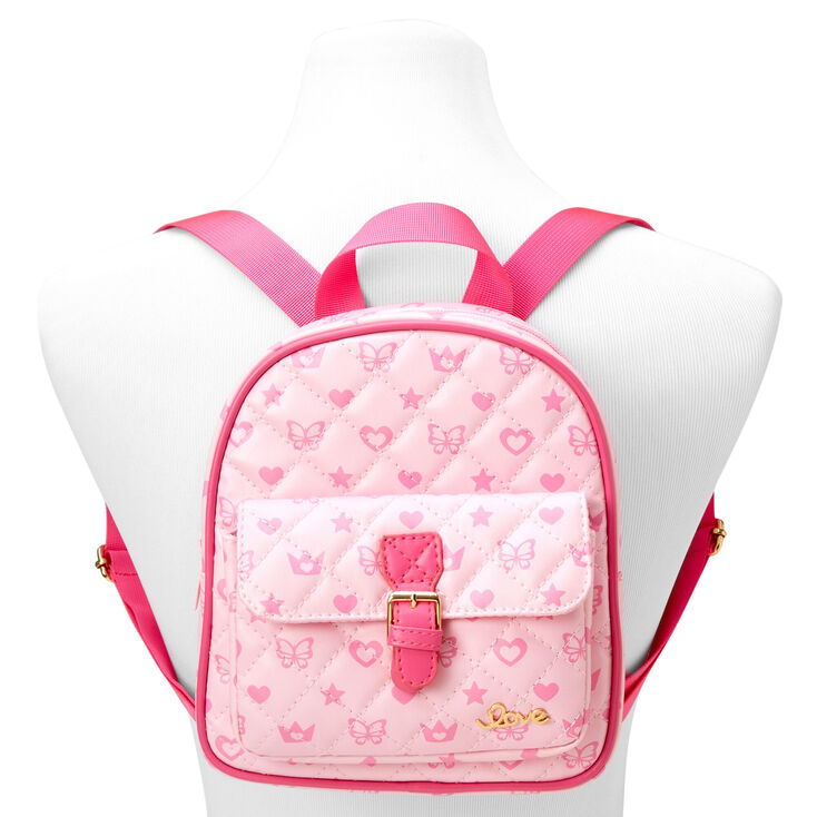 Claire&#39;s Club Pink Status Icons Mini Backpack,
