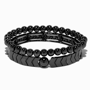 Black Herringbone Stretch Bracelets - 2 Pack,