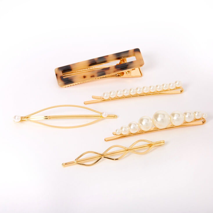 Gold Pearl Tortoiseshell Hair Pins - 5 Pack,