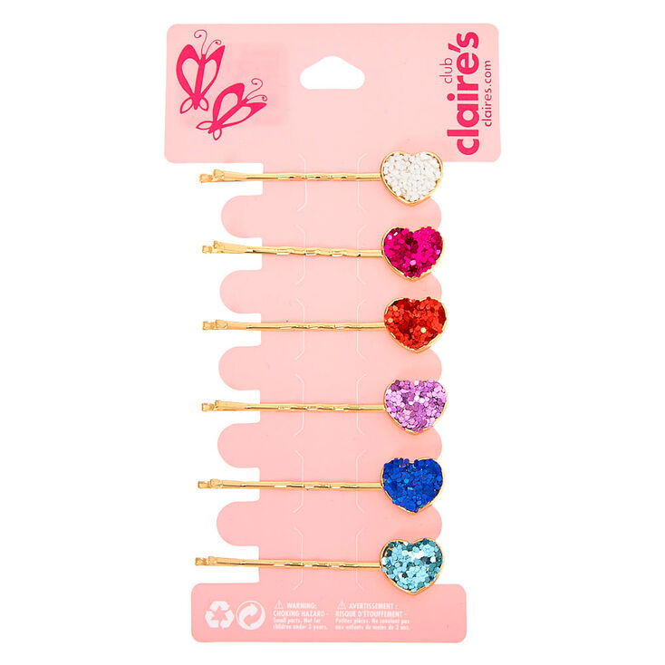 Claire S Club Gold Glitter Heart Hair Pins 6 Pack Claire S Us