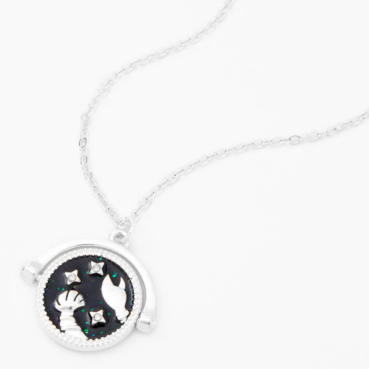 Silver Glow In The Dark Zodiac Spinning Pendant Necklace - Cancer,