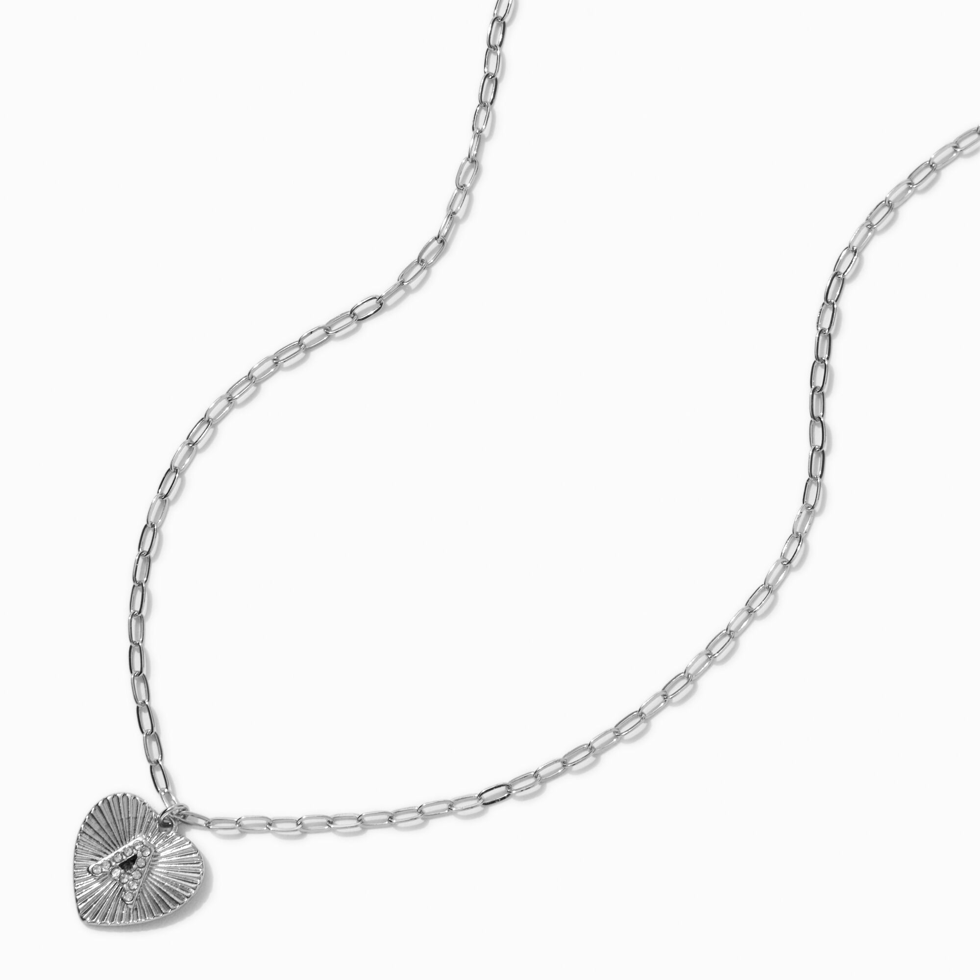 Silver-tone Radiant Heart Initial Pendant Necklace - A,
