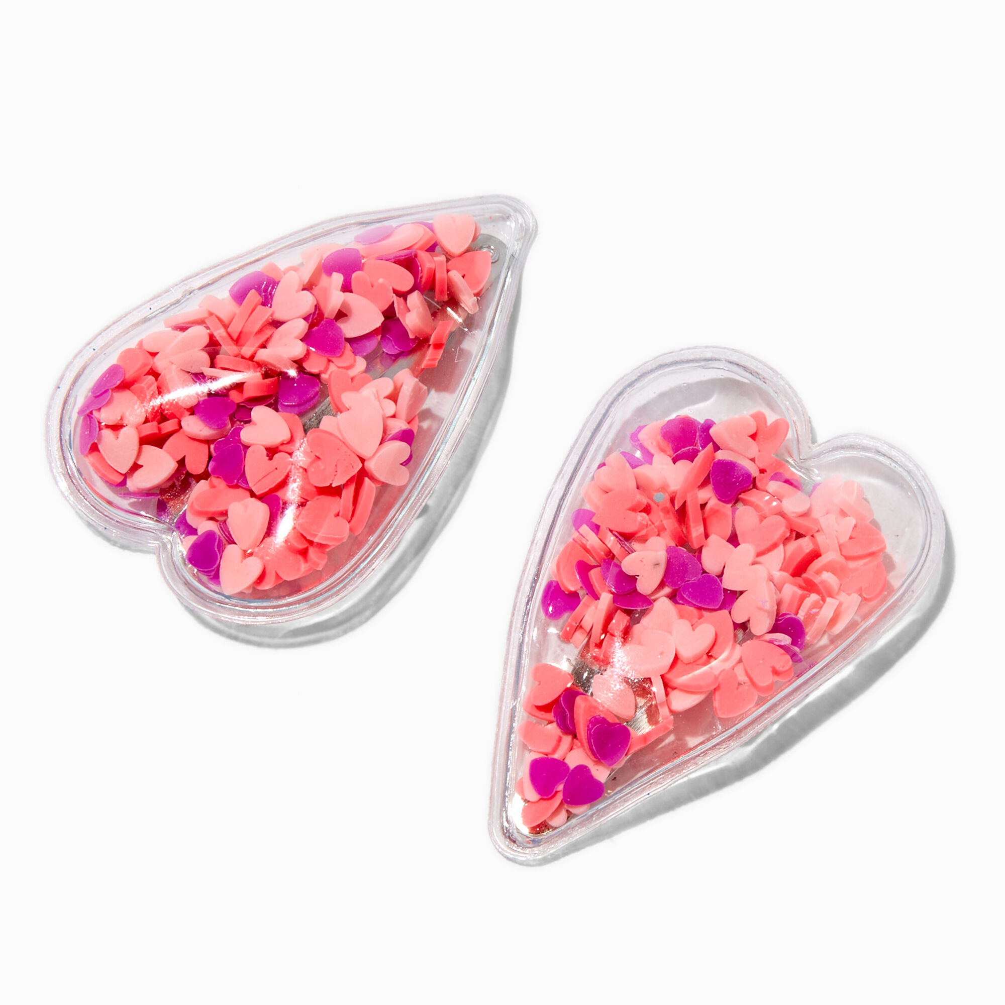 View Claires Club Shaker Heart Snap Hair Clips 2 Pack Pink information