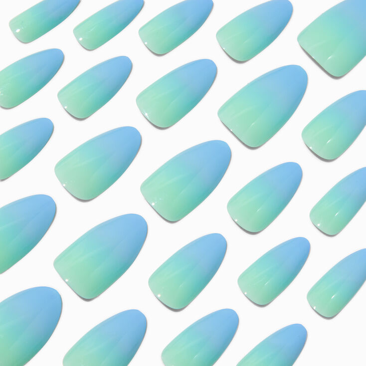 Blue Ombr&eacute; Long Almond Vegan Faux Nail Set - 24 Pack,
