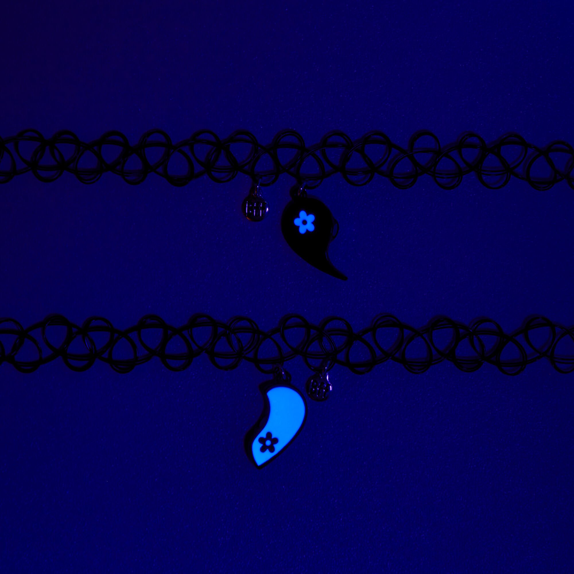 Best Friends Black & White Split Heart Glow in the Dark Tattoo Choker Necklaces - 2 Pack,