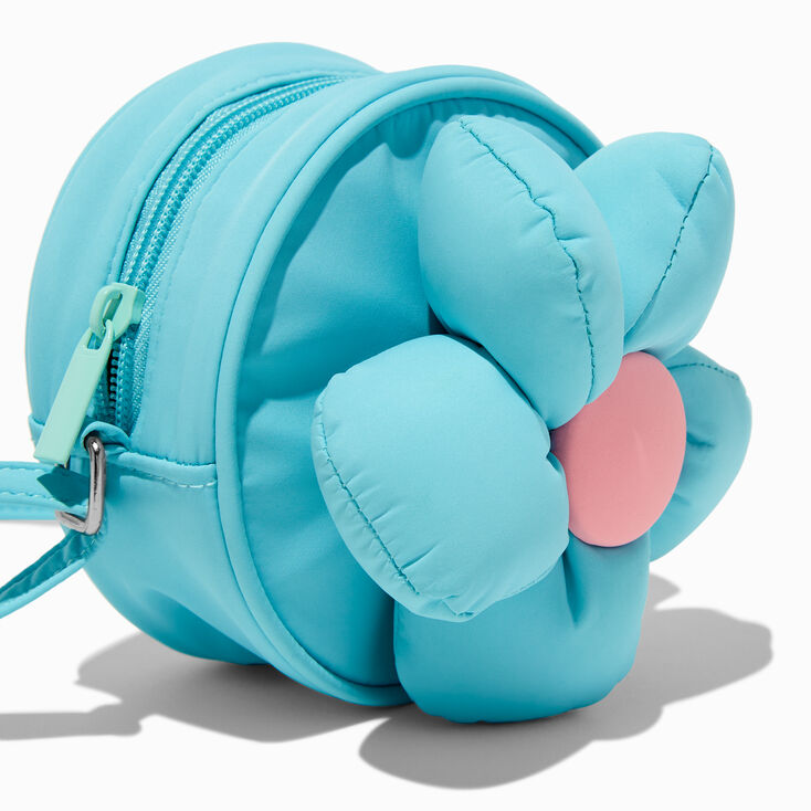 Claire&#39;s Club Puffy Blue Daisy Crossbody Bag,