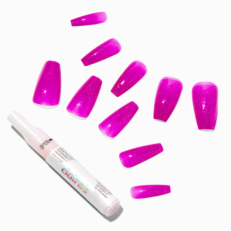 Purple Glitter Jelly Squareletto Vegan Faux Nail Set - 24 Pack,