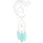 Silver 4.5&quot; Beaded Teardrop Feather Drop Earrings - Turquoise,