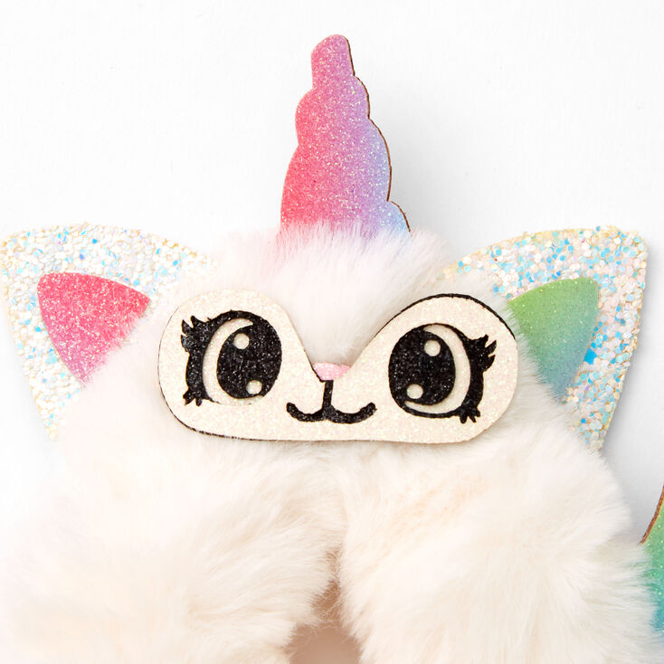 Chouchou chat-licorne en fausse fourrure de taille moyenne - Blanc,