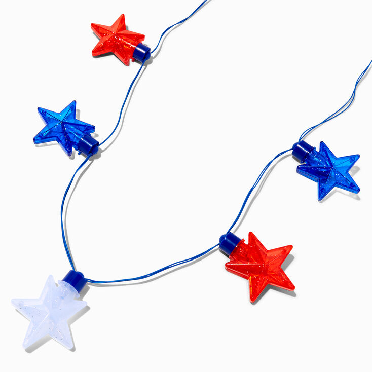Red, White, &amp; Blue Stars Light Up Necklace,