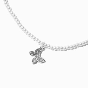 Pearl Beaded Pav&eacute; Butterfly Pendant Necklace,