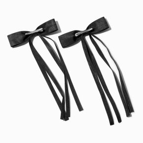Black Grosgrain Ribbon Long Tail Hair Bow Clips - 2 Pack,