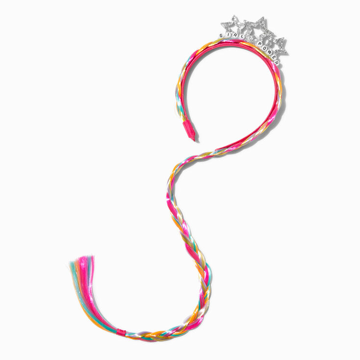 Claire&#39;s Club &quot;Girl Power&quot; Rainbow Faux Hair Headband,