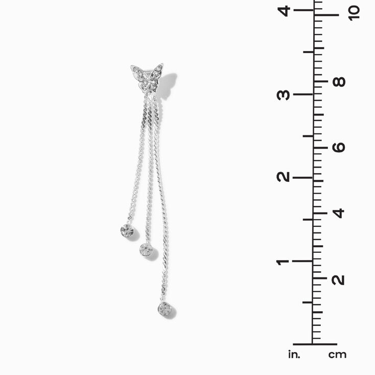 Crystal Butterfly Silver-tone Chain Fringe 3&quot; Drop Earrings,